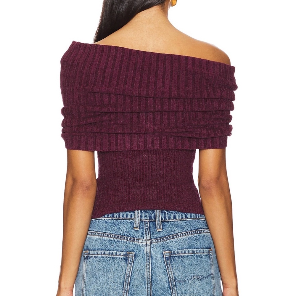 Revolve Lovers + Friends Gerda Off-Shoulder Burgundy Sweater - Picture 3 of 6